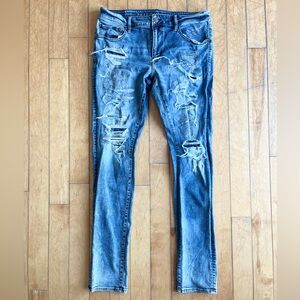 American Eagle Outfitters Classic Skinny Distressed Blue Denim Size 36 x 32